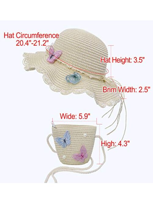 Bienvenu Beach Hats for Girls Straw Hat with Shoulder Bag Kids Derby Hats Set