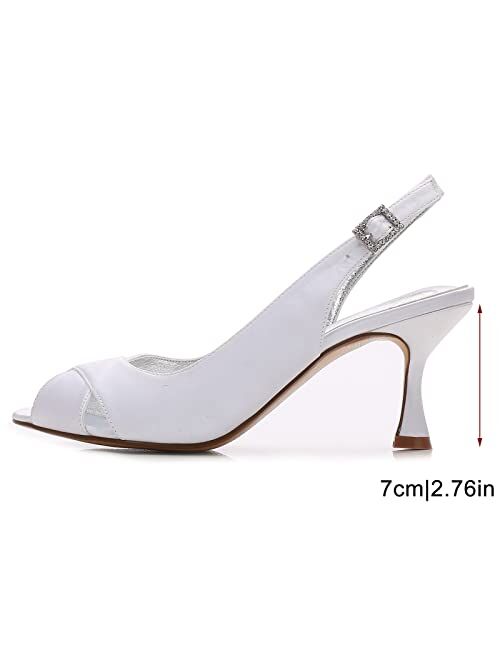 COMFASH Women's Slingback High Heels Peep Toe Pumps Stiletto Heel Ankle Strap Party Office Dress Shoes Wedding Event Dress Shoes 2.76 Inch
