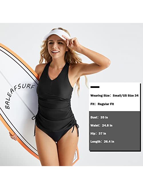 BALEAF Women's Modest Ruched Side Tie Tankini Top Only Sporty Blouson Swimming Tank Tops UPF 50+