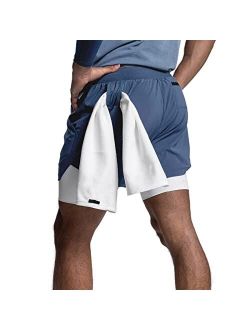 Auwqabr Men Running Shorts with Compression Liner 2 in 1 Quick Dry Gym Athletic Workout Clothes Swimming Trunks with Pockets