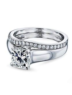 Cushion Moissanite Solitaire Band Bridal Set 1 1/4 CTW in 14k White Gold