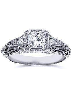 Diamond Antique Style Filigree Engagement Ring 5/8 CTW in 14k White Gold