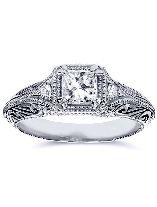 Kobelli Diamond Antique Style Filigree Engagement Ring 5/8 CTW in 14k White Gold