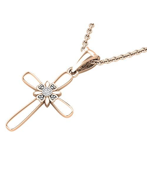 Dazzlingrock Collection Round White Diamond Accent Ladies Looped Cross Flower Pendant, Available in Metal 10K/14K/18K Gold & 925 Sterling Silver