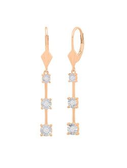 Collection 0.20 Carat (ctw) Round White Diamond Ladies Linear 3 Stone Fashion Dangle Earrings 1/5 CT, Available in Metal 10K/14K/18K Gold & 925 Sterling Silv