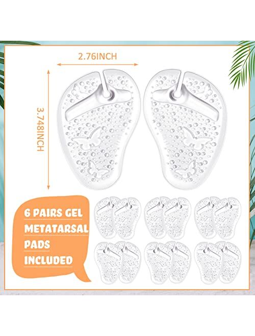 Handepo 6 Pairs Gel Metatarsal Pads for Thong Forefoot Cushion Inserts Foot Pads Non Slip Shoe Cushion for Sandals Thong Pads Self Adhesive Thong Pads Toe Post Protector 