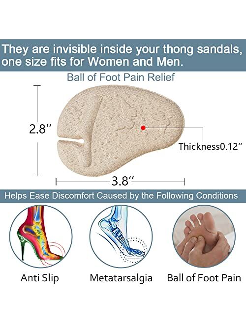 Urwalk Metatarsal Pads Ball of Foot Cushions for Women and Men, Anti-Slip Flip Flop Pad, Self-Adhesive Gel Forefoot Pads for Thong Sandals