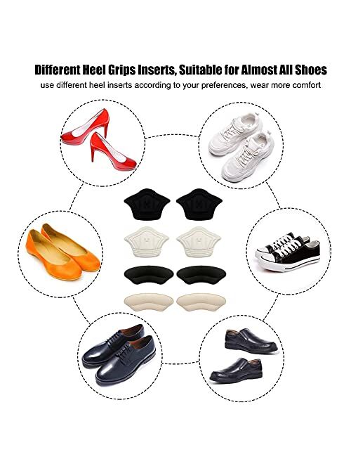 ANHOGEU Heel Grips Liner Inserts (4Pairs),Soft Heel Pads Cushion Insert for Shoes Too Big,Self-Adhesive Heel Protector for Relieve Heel Pain Blister and Calluses,Filler L
