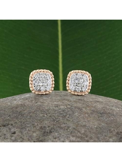 Collection 0.30 Carat (ctw) Round White Diamond Ladies Beaded Frame Square Cluster Stud Earrings 1/3 CT, Available in Metal 10K/14K/18K Gold & 925 Sterling S