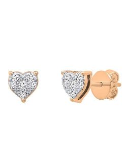 Collection 0.15 Carat (ctw) Round White Diamond Ladies Heart Shape Stud Earrings, Available in Metal 10K/14K/18K Gold & 925 Sterling Silver