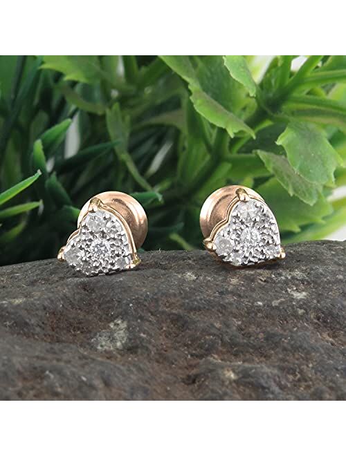 Dazzlingrock Collection 0.15 Carat (ctw) Round White Diamond Ladies Heart Shape Stud Earrings, Available in Metal 10K/14K/18K Gold & 925 Sterling Silver