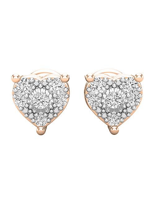 Dazzlingrock Collection 0.15 Carat (ctw) Round White Diamond Ladies Heart Shape Stud Earrings, Available in Metal 10K/14K/18K Gold & 925 Sterling Silver