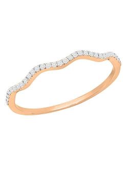 Collection 0.10 Carat (ctw) Round White Diamond Bridal Wave Wedding Anniversary Band 1/10 CT, Available In 10K/14K/18K Gold & 925 Sterling Silver