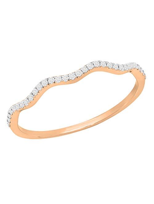Dazzlingrock Collection 0.10 Carat (ctw) Round White Diamond Bridal Wave Wedding Anniversary Band 1/10 CT, Available In 10K/14K/18K Gold & 925 Sterling Silver