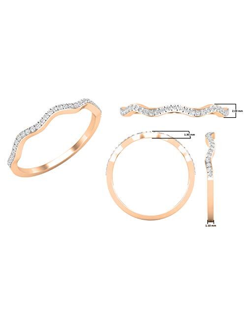Dazzlingrock Collection 0.10 Carat (ctw) Round White Diamond Bridal Wave Wedding Anniversary Band 1/10 CT, Available In 10K/14K/18K Gold & 925 Sterling Silver