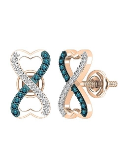 Collection Round Gemstone & White Diamond Ladies Heart Shaped Infinity Stud Earrings, Available in Various Gemstones & Metal in 10K/14K/18K Gold & 925 Sterli