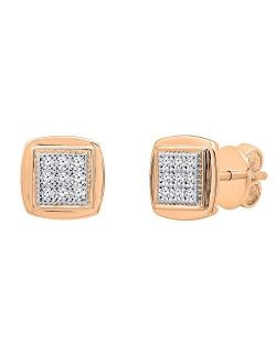 Collection 0.25 Carat (ctw) Round White Diamond Ladies Square Frame Stud Earrings 1/4 CT, Available in Metal 10K/14K/18K Gold & 925 Sterling Silver