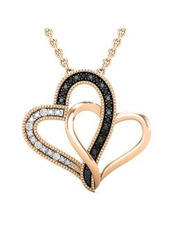 Collection 0.04 Carat (ctw) Round Black & White Diamond Ladies Double Heart Pendant, Available in 10K/14K/18K Gold & 925 Sterling Silver