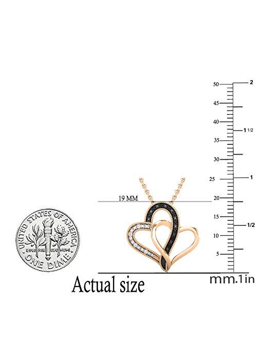 Dazzlingrock Collection 0.04 Carat (ctw) Round Black & White Diamond Ladies Double Heart Pendant, Available in 10K/14K/18K Gold & 925 Sterling Silver