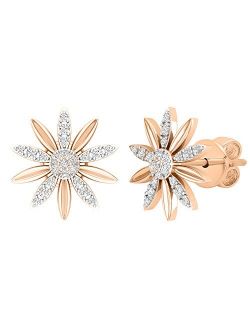 Collection 0.16 Carat (ctw) Round White Diamond Ladies Flower Shape Stud Earrings, Available in 10K/14K/18K Gold & 925 Sterling Silver