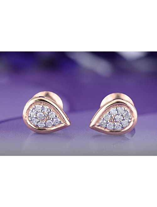 Dazzlingrock Collection 0.10 Carat (ctw) Round White Diamond Ladies Pear Shape Cluster Teardrop Stud Earrings 1/10 CT, Available in Metal 10K/14K/18K Gold & 925 Sterling 