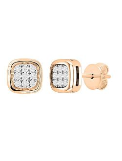 Collection 0.10 Carat (ctw) Round White Diamond Ladies Cushion Frame Cluster Stud Earrings 1/10 CT, Available in Metal 10K/14K/18K Gold & 925 Sterling Silver