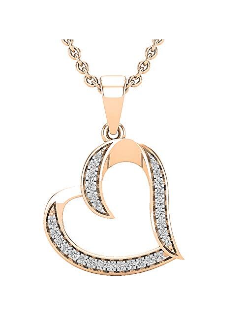 Dazzlingrock Collection 0.12 Carat (ctw) Round White Diamond Ladies Heart Pendant, Available in Metal 10K/14K/18K Gold & 925 Sterling Silver