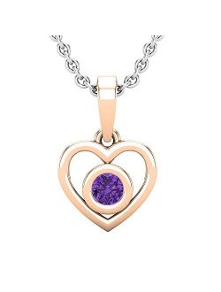 Collection Round Gemstone Ladies Solitaire Heart Pendant (Silver Chain Included), Available in Various Gemstones & Metal in 10K/14K/18K Gold & 925 Sterling S