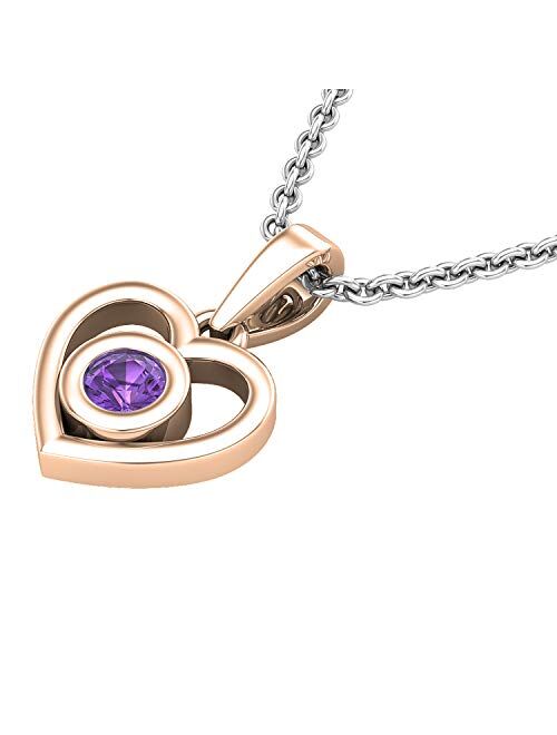 Dazzlingrock Collection Round Gemstone Ladies Solitaire Heart Pendant (Silver Chain Included), Available in Various Gemstones & Metal in 10K/14K/18K Gold & 925 Sterling S