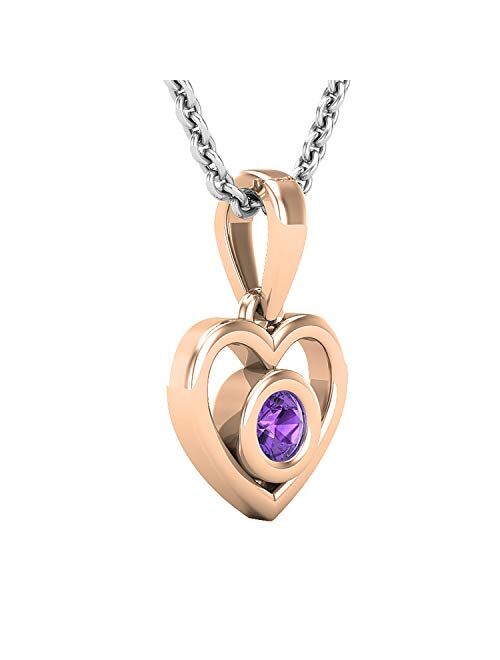Dazzlingrock Collection Round Gemstone Ladies Solitaire Heart Pendant (Silver Chain Included), Available in Various Gemstones & Metal in 10K/14K/18K Gold & 925 Sterling S