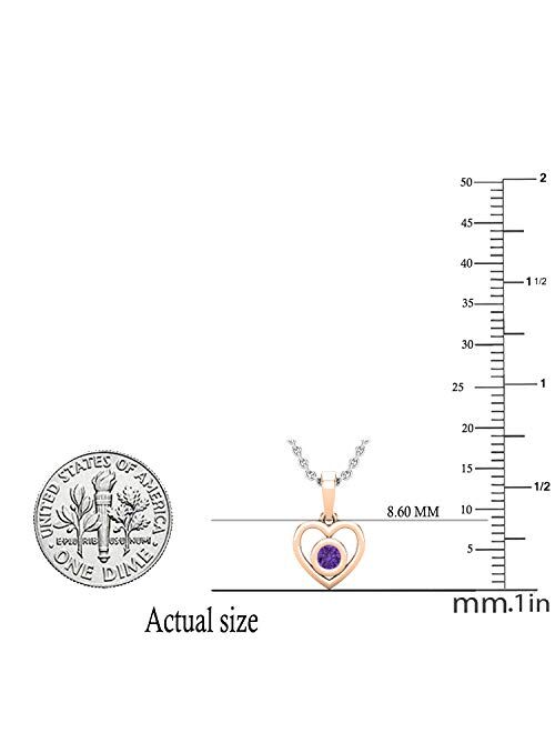 Dazzlingrock Collection Round Gemstone Ladies Solitaire Heart Pendant (Silver Chain Included), Available in Various Gemstones & Metal in 10K/14K/18K Gold & 925 Sterling S