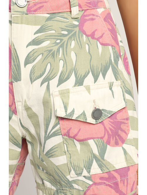 BLANKNYC Blank NYC Beach Blossom Ivory Tropical Print High Rise Shorts