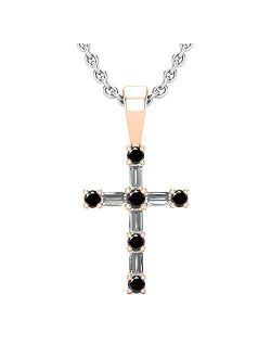 Collection Round Gemstone & Baguette White Diamond Ladies Cross Religious Pendant (Silver Chain Included), Available in Various Gemstones & Metal in 10K/14K/