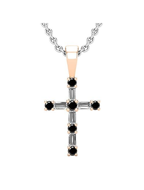 Dazzlingrock Collection Round Gemstone & Baguette White Diamond Ladies Cross Religious Pendant (Silver Chain Included), Available in Various Gemstones & Metal in 10K/14K/