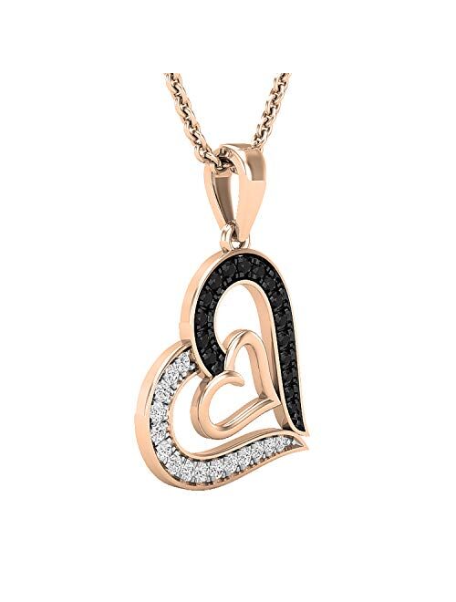 Dazzlingrock Collection 0.30 Carat (ctw) Round Black & White Diamond Ladies Double Heart Pendant 1/3 CT, Available in Metal 10K/14K/18K Gold & 925 Sterling Silver