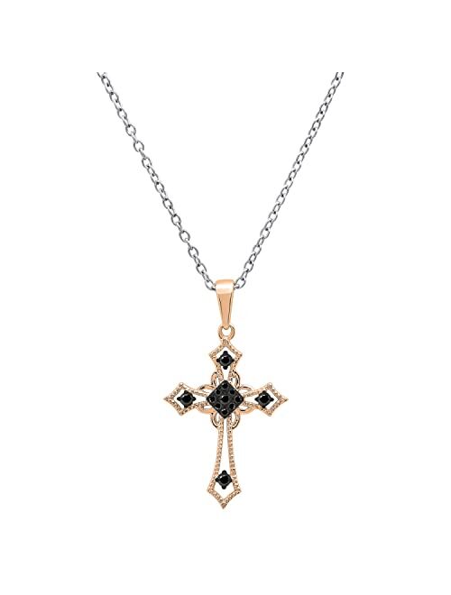 Dazzlingrock Collection Ladies Cross Religious Pendant (Silver Chain Included), Available in Various Round Diamonds & Metal in 10K/14K/18K Gold & 925 Sterling Silver