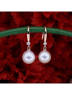 Collection 10K Gold 8 MM Each Round White Freshwater Pearls & Diamond Ladies Drop Earrings