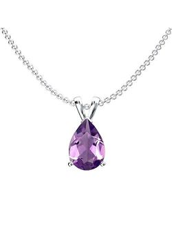 Collection 10K 8x6 mm Pear Cut Ladies Solitaire Teardrop Pendant (Silver Chain Included), White Gold