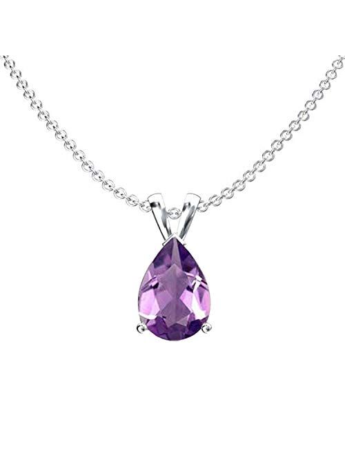 Dazzlingrock Collection 10K 8x6 mm Pear Cut Ladies Solitaire Teardrop Pendant (Silver Chain Included), White Gold