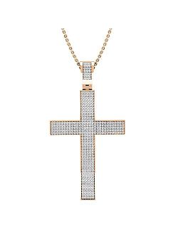 Collection 0.73 Carat (ctw) Round White Diamond Mens Hip Hop Religious Cross Pendant with 18 Inch Chain 3/4 CT | Available in Metal 10K/14K/18K Gold & 925 St