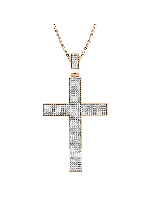 Dazzlingrock Collection 0.73 Carat (ctw) Round White Diamond Mens Hip Hop Religious Cross Pendant with 18 Inch Chain 3/4 CT | Available in Metal 10K/14K/18K Gold & 925 St