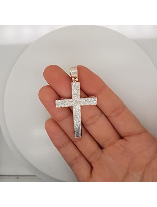 Dazzlingrock Collection 0.73 Carat (ctw) Round White Diamond Mens Hip Hop Religious Cross Pendant with 18 Inch Chain 3/4 CT | Available in Metal 10K/14K/18K Gold & 925 St