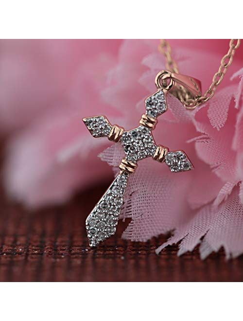 Dazzlingrock Collection 0.20 Carat (ctw) Round White Diamond Ladies Cross Religious Pendant 1/5 CT, Available in Metal 10K/14K/18K Gold & 925 Sterling Silver