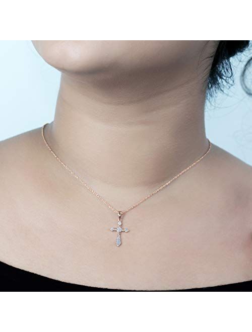 Dazzlingrock Collection 0.20 Carat (ctw) Round White Diamond Ladies Cross Religious Pendant 1/5 CT, Available in Metal 10K/14K/18K Gold & 925 Sterling Silver