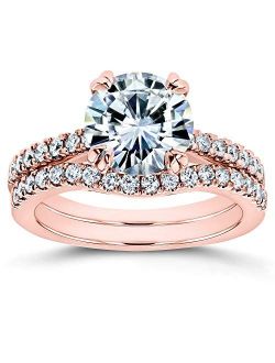 Forever One Moissanite and Lab Grown Diamond Bridal Rings Set 2 1/3 CTW 14k Rose Gold (DEF/VS)