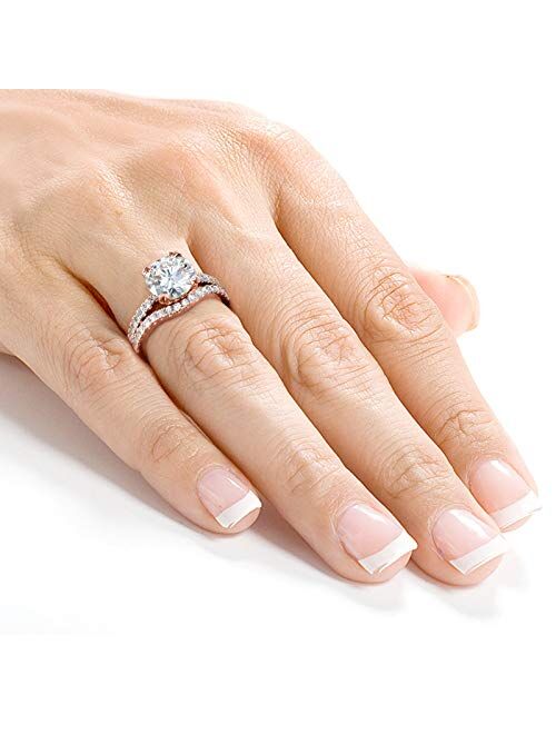 Kobelli Forever One Moissanite and Lab Grown Diamond Bridal Rings Set 2 1/3 CTW 14k Rose Gold (DEF/VS)