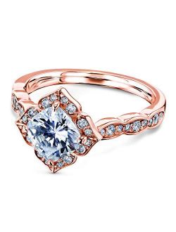 1 1/3 CTW Cushion Moissanite (G-H) Floral Halo Engagement Ring - Multiple Gold Options