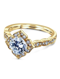 1 1/3 CTW Cushion Moissanite (G-H) Floral Halo Engagement Ring - Multiple Gold Options