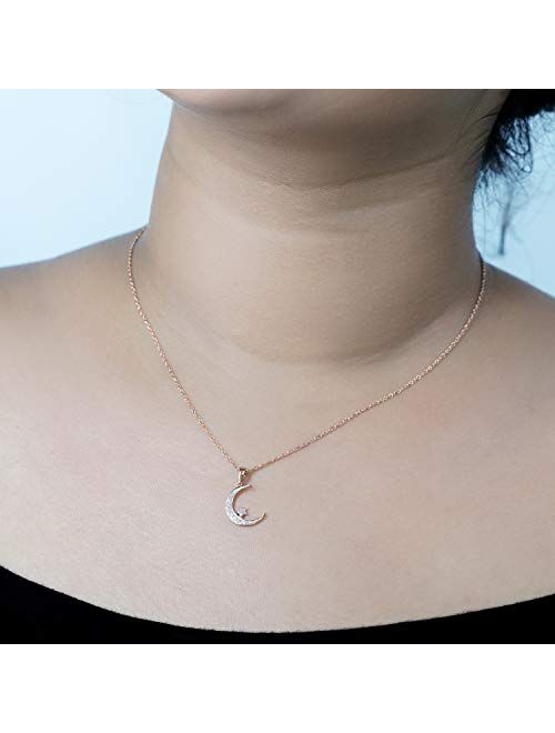 Dazzlingrock Collection 0.15 Carat (ctw) Round White Diamond Ladies Half-Moon & Star Pendant, Available in Metal 10K/14K/18K Gold & 925 Sterling Silver