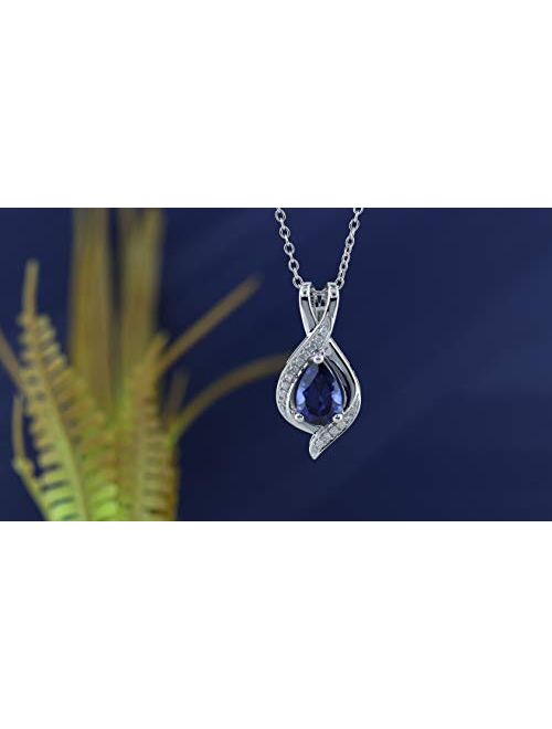 Dazzlingrock Collection 10K Pear 9X6 MM Lab Created Gemstone & Round Diamond Ladies Teardrop Pendant, White Gold